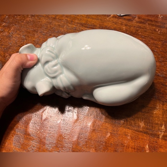 Sleeping Cat Figurine Porcelain Celadon Nemuri Neko Okimono Statue Vtg Japan - Picture 5 of 12